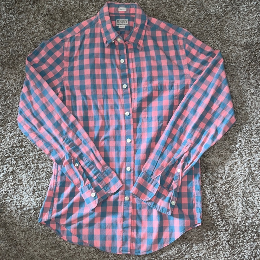 JCrew dress shirt, size small. Pink and blue.